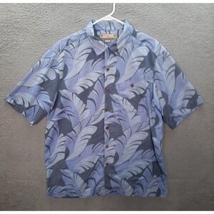 Beyond Paradise Shirt Adult Large Blue Floral 100% Silk Hawaiian Camp Tropical